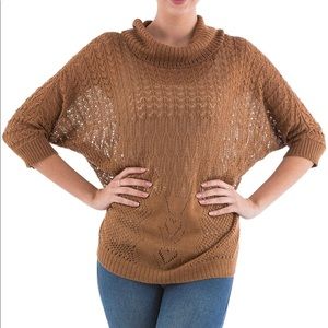 BROWN QUARTER LENGTH SLEEVES PULLOVER SWEATER
